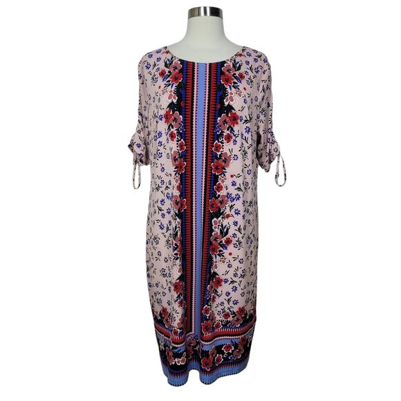 Roz & Ali Pink Floral Multicolor Short Sleeve Stretchy Dress Size XL Petite - Picture 1 of 8